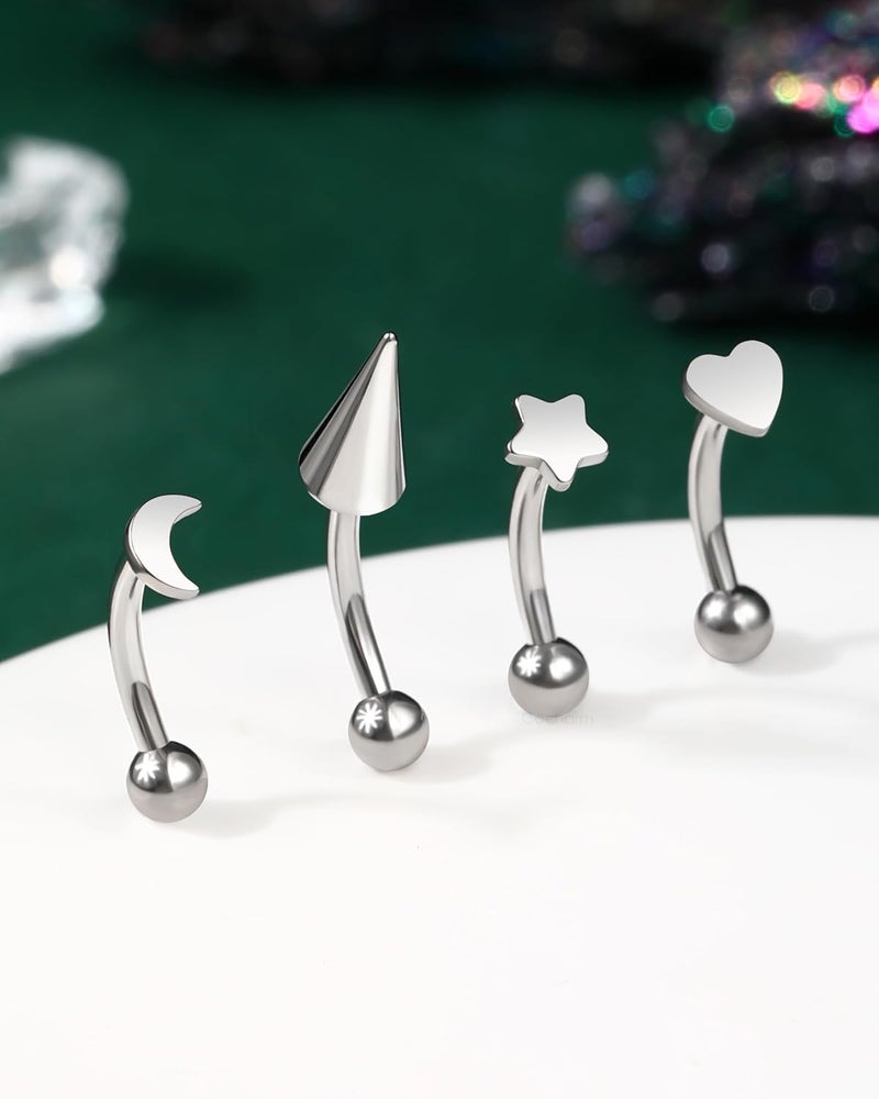 COCHARM Titanium Heart Star Moon Rook Spike Piercing Jewelry 16g, Surgical Steel Rook Earrings for Women Man, Silver Vertical Labret Jewelry, 8mm Spike Eyebrow Piercing Jewelry - Image 5
